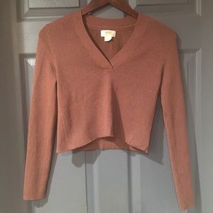 Anthropologie MAEVE Cropped V-Neck Long Sleeved Top